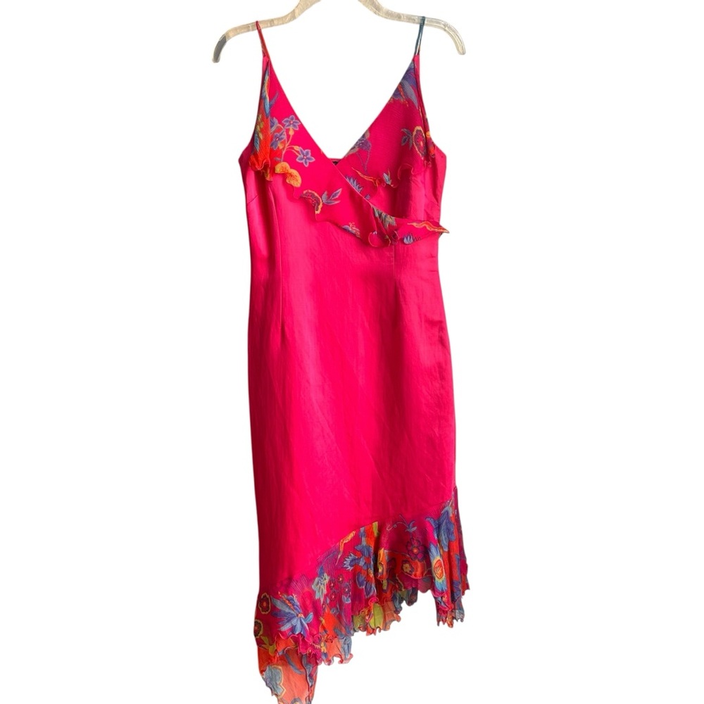 Bright Pink Floral-Trim Midi Dress